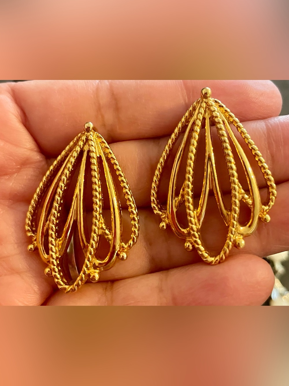 Avon Gold Openwork Teardrop Earrings with Rope Detailing